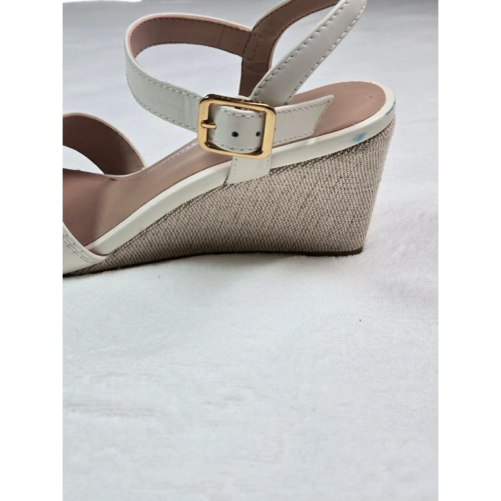Cole Haan Grand 365 Cream Leather Wedge Sandals Womens 7B Off‎ White